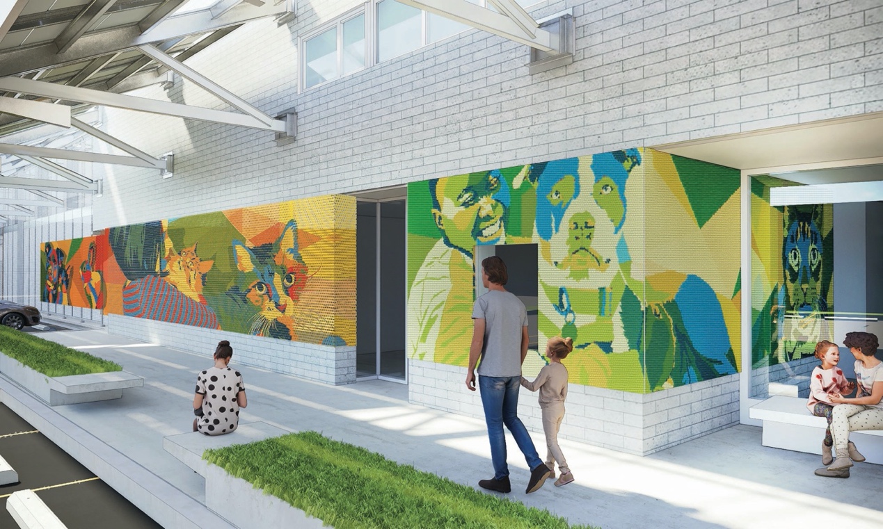 A rendering of artist Olalekan Jeyifous’ Colorful Companions, a series of murals that will be installed at the Brooklyn Animal Care Center