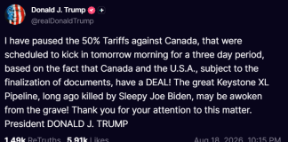 BREAKING NEWS: Trump pauses 50% Canada tariffs for three days, says deal has been reached